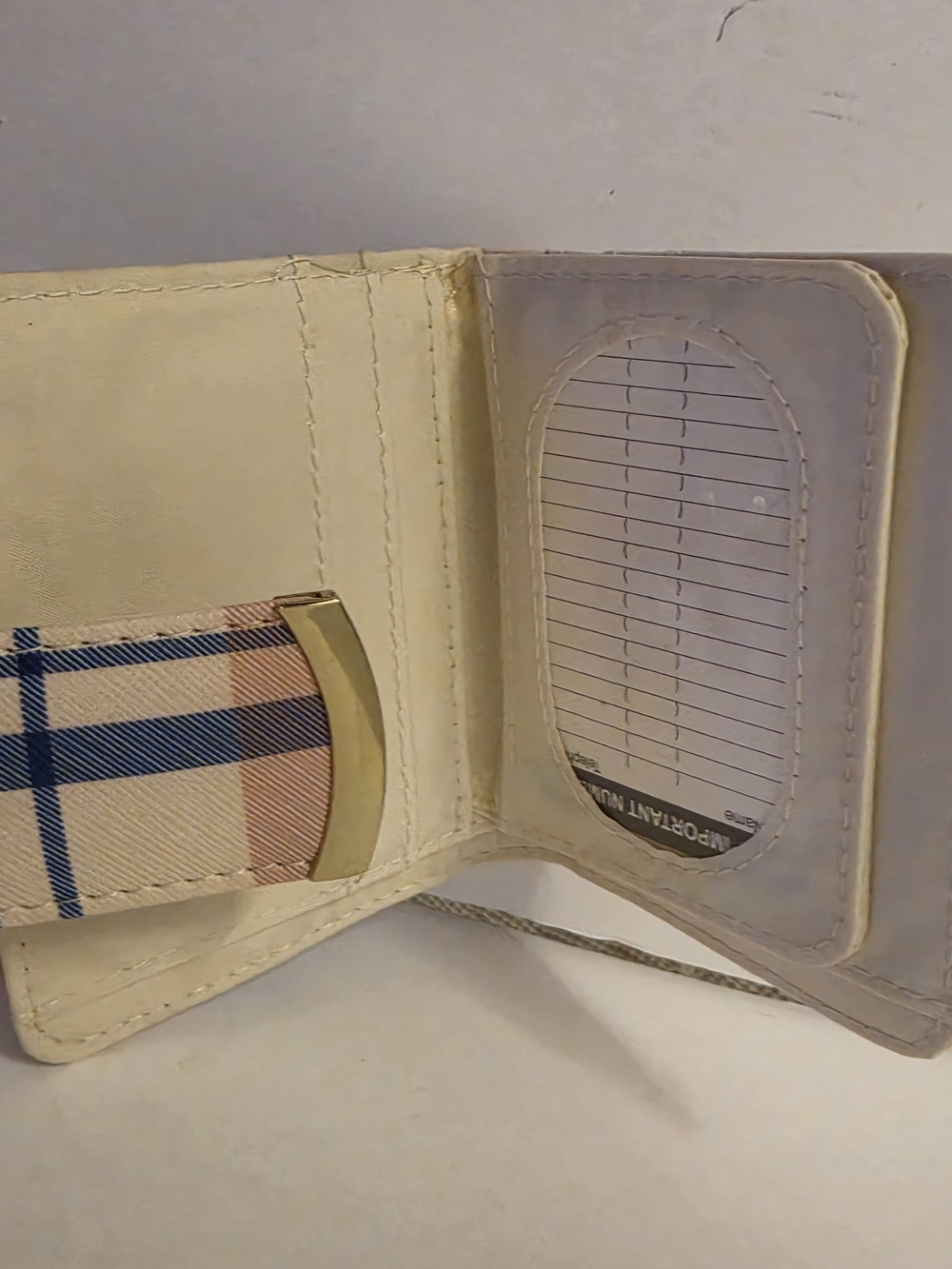 Plaid Snap Wallet in Beige, Navy & Tan - Picture 7 of 9